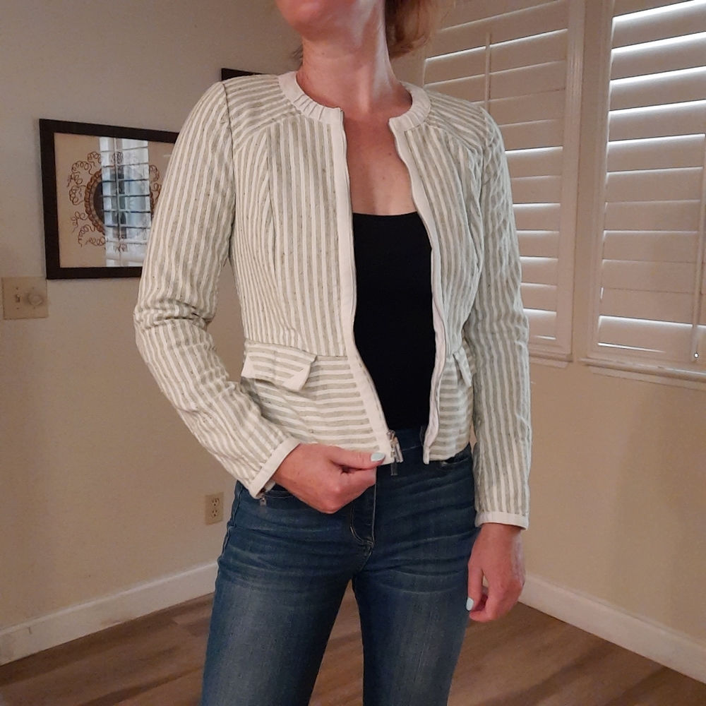 WORTH zip up linen silk cotton striped jacket  6